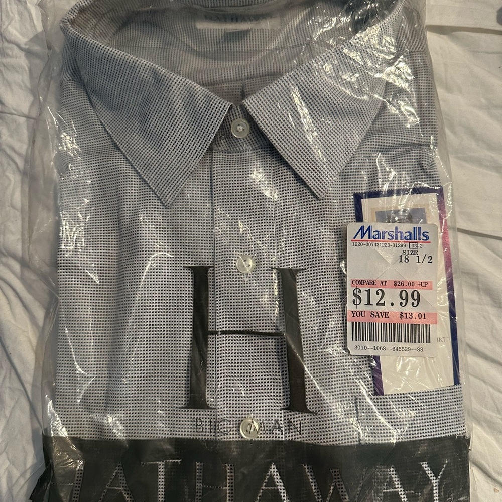 Hathaway Big Man Gray Dress Shirt with Pointed Collar and Crisp Finish.